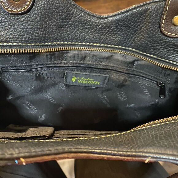 Women's Pebbled Leather Handbag Sophia Visconti Tote Thin Bag EUC‎ - Picture 10 of 12